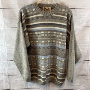 YoungLine Italian wool vintage sweater pullover gray blue geometric aztec Tribal